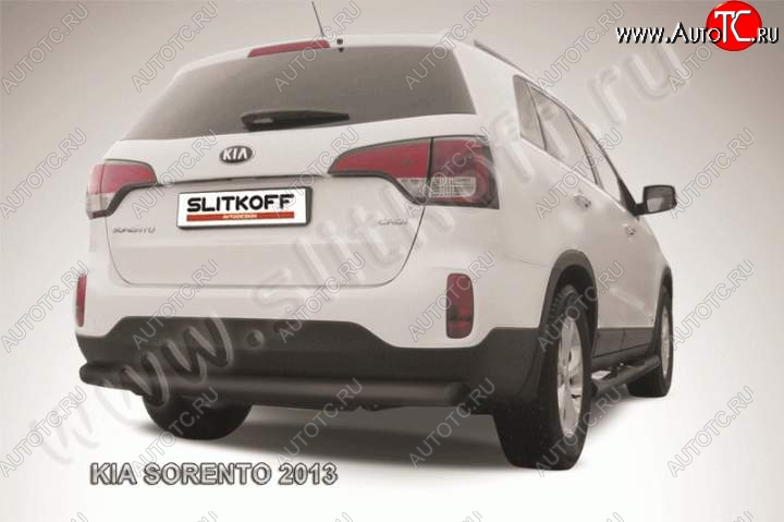 9 999 р. Защита заднего бампера из трубы d76 Slitkoff (длинная)  KIA Sorento  XM (2012-2015) рестайлинг (Цвет: серебристый)  с доставкой в г. Краснодар