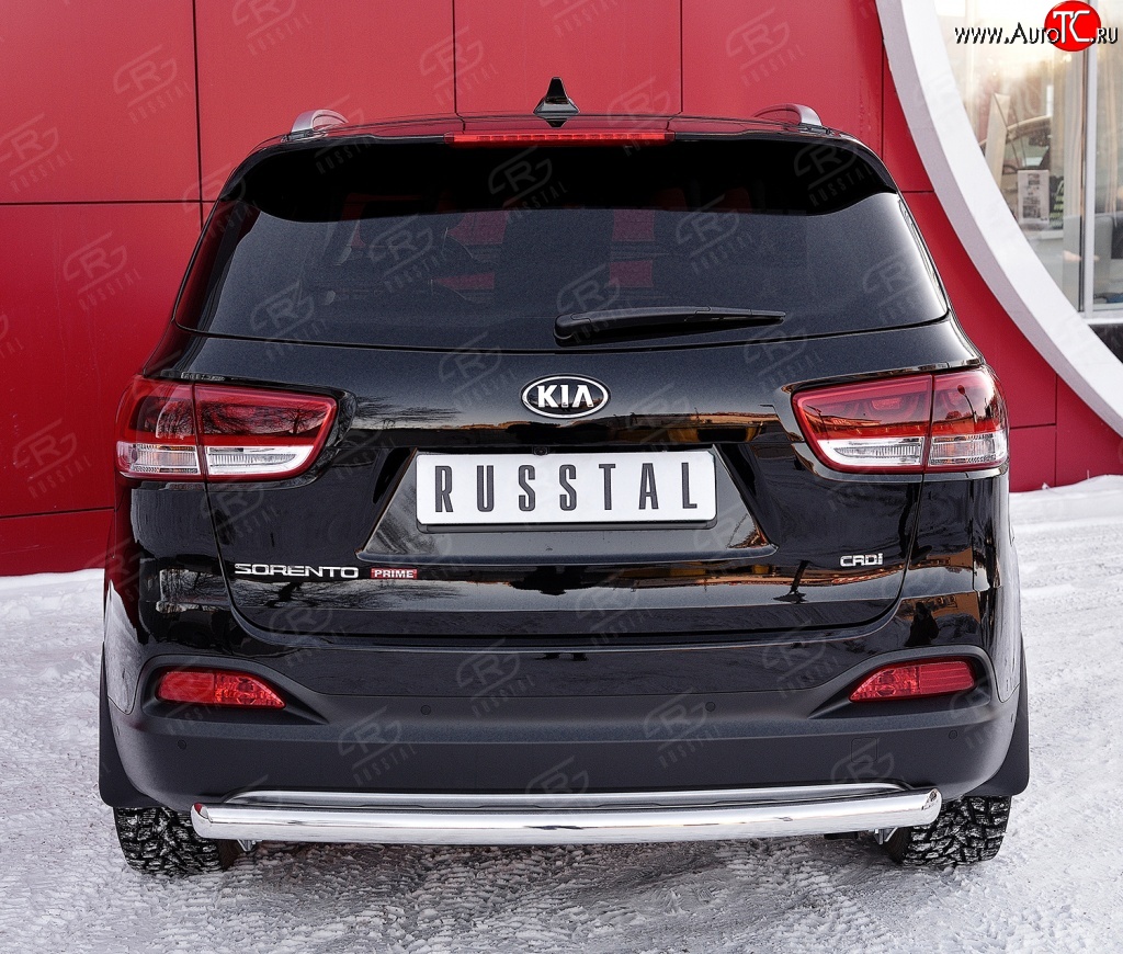 7 999 р. Защита заднего бампера (Ø75x42 мм, нержавейка) Russtal  KIA Sorento  UM/Prime (2014-2018) дорестайлинг  с доставкой в г. Краснодар