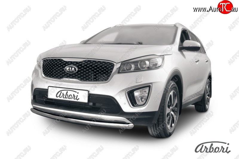 13 949 р. Защита переднего бампера Arbori (короткая, нержавейка, 1 труба d57 mm). KIA Sorento UM/Prime дорестайлинг (2014-2018)  с доставкой в г. Краснодар