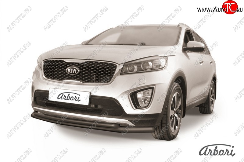 6 349 р. Защита переднего бампера Arbori (черная, 2 трубы d57 и 42 mm) KIA Sorento UM/Prime дорестайлинг (2014-2018)  с доставкой в г. Краснодар