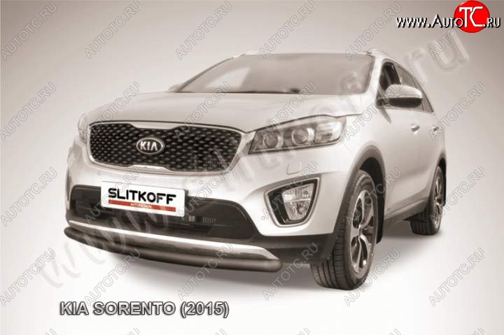 8 449 р. Защита переднего бампера (Ø57 мм, сталь окрашенная) Russtal  KIA Sorento  UM/Prime (2014-2018) дорестайлинг (Цвет: серебристый)  с доставкой в г. Краснодар