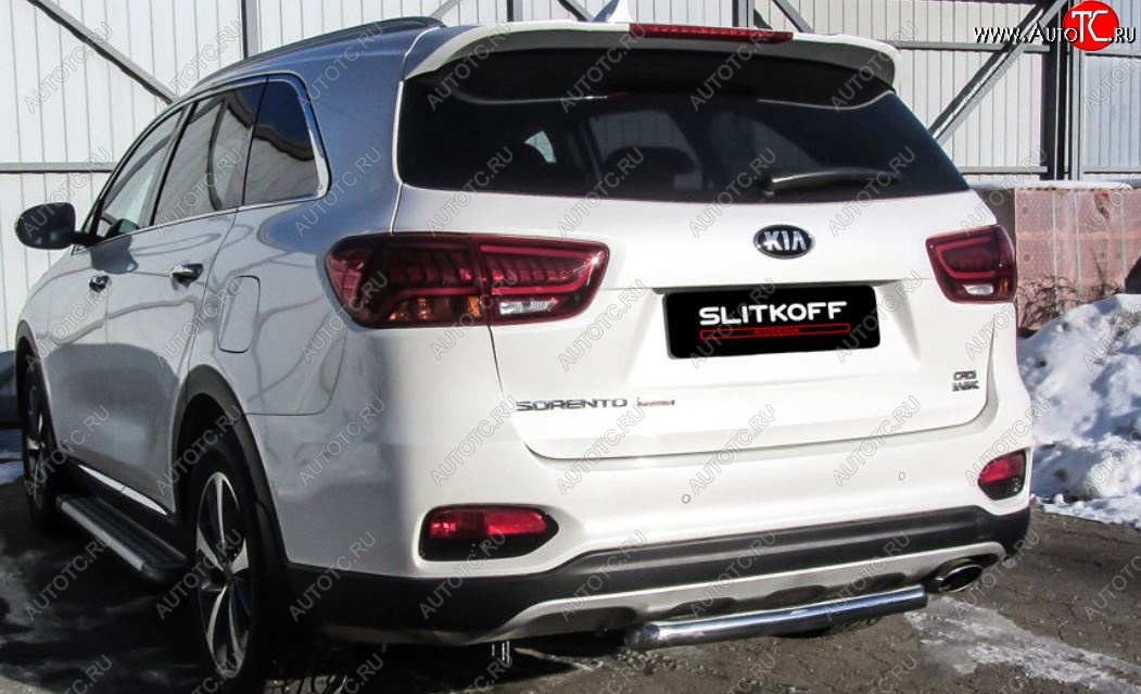 7 999 р. Защита заднего бампера Slitkoff (d57)  KIA Sorento  UM/Prime (2018-2020) рестайлинг (Нержавейка, Полированная)  с доставкой в г. Краснодар