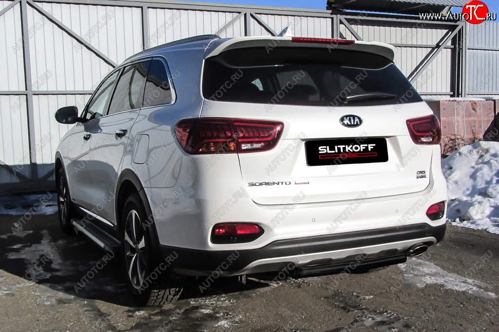 5 699 р. Защита заднего бампера Slitkoff (короткая, d57)  KIA Sorento  UM/Prime (2018-2020) рестайлинг (Сталь с полимерным покрытием. Цвет: чёрный)  с доставкой в г. Краснодар