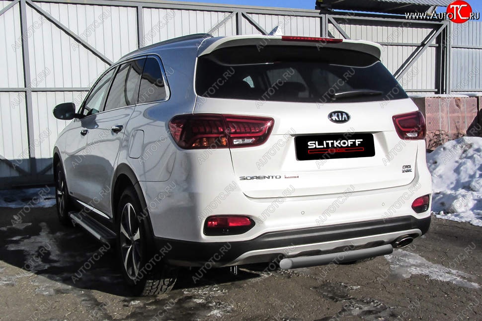 5 699 р. Защита заднего бампера Slitkoff (короткая, d57)  KIA Sorento  UM/Prime (2018-2020) рестайлинг (Сталь с полимерным покрытием. Цвет: серебристый)  с доставкой в г. Краснодар