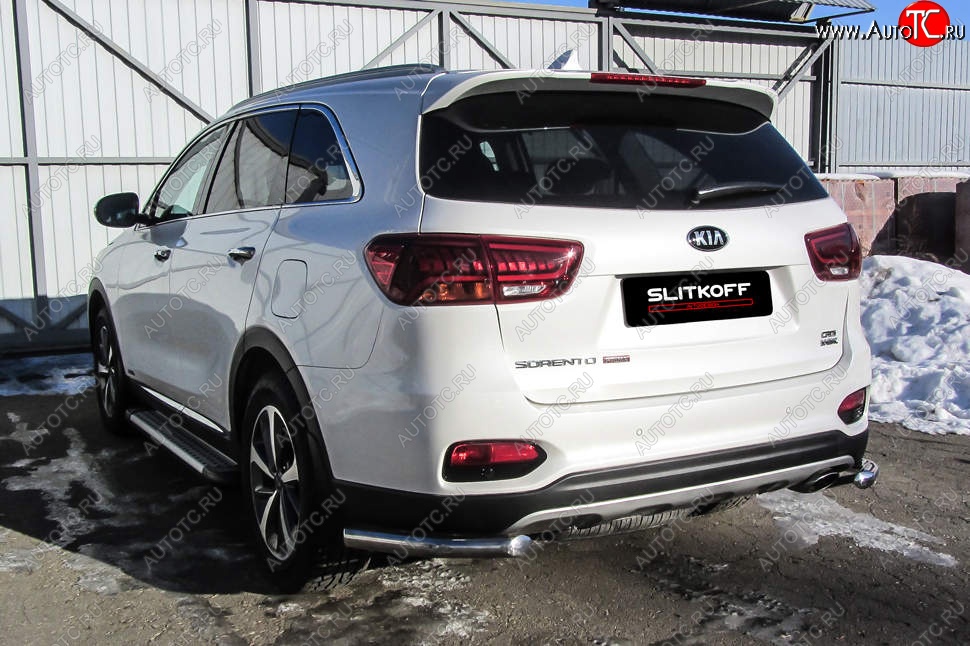 7 999 р. Защита заднего бампера Slitkoff (уголки, d57)  KIA Sorento  UM/Prime (2018-2020) рестайлинг (Нержавейка, Полированная)  с доставкой в г. Краснодар