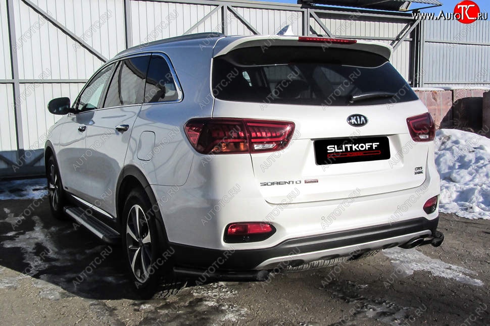 4 399 р. Защита заднего бампера Slitkoff (уголки, d57) KIA Sorento UM/Prime рестайлинг (2018-2020) (Сталь с полимерным покрытием. Цвет: чёрный)  с доставкой в г. Краснодар