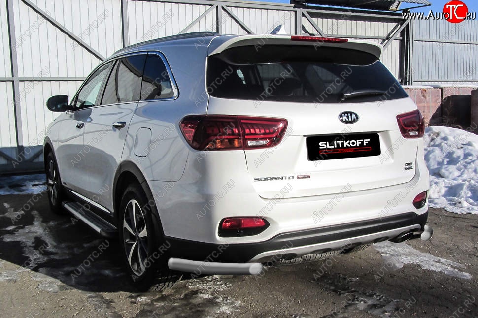 4 999 р. Защита заднего бампера Slitkoff (уголки, d57)  KIA Sorento  UM/Prime (2018-2020) рестайлинг (Сталь с полимерным покрытием. Цвет: серебристый)  с доставкой в г. Краснодар