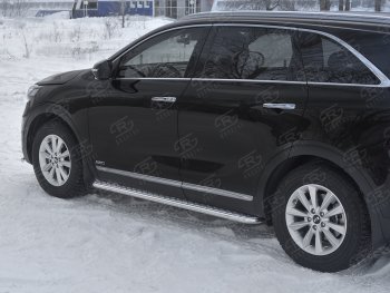 24 649 р. Порожки для ног SLITKOFF (Ø42 мм)  KIA Sorento  UM/Prime (2018-2020) рестайлинг (Лист алюминиевый, труба - нержавейка)  с доставкой в г. Краснодар. Увеличить фотографию 1