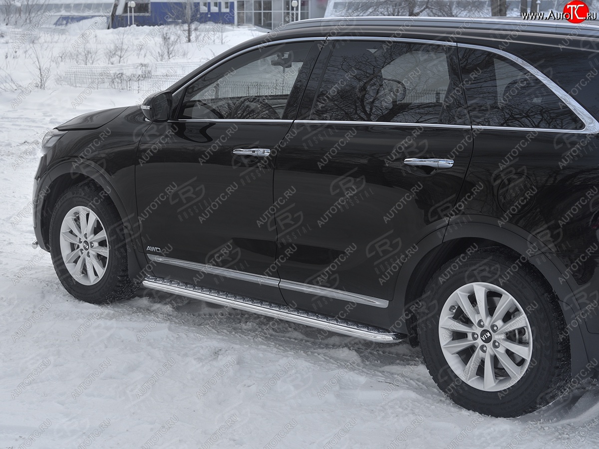 25 849 р. Порожки для ног SLITKOFF (Ø42 мм) KIA Sorento UM/Prime рестайлинг (2018-2020) (Лист алюминиевый, труба - сталь окрашенная в черный цвет)  с доставкой в г. Краснодар