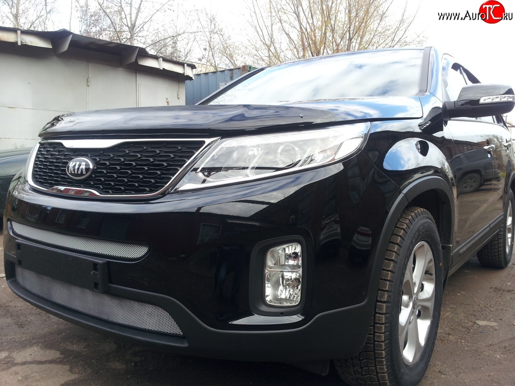 1 539 р. Сетка верхнего воздухозаборника переднего бампера Russtal  KIA Sorento  XM (2012-2015) рестайлинг (хром)  с доставкой в г. Краснодар