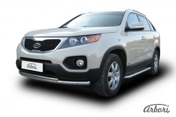 17 099 р. Защита переднего бампера Arbori (нержавейка, 2 трубы d57 и 42 mm) KIA Sorento XM дорестайлинг (2009-2012)  с доставкой в г. Краснодар. Увеличить фотографию 2