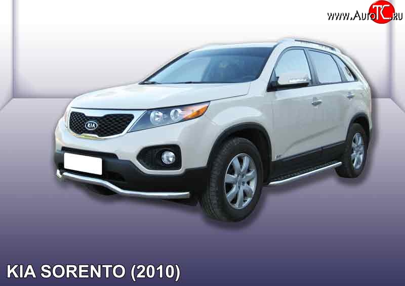 16 999 р. Фигурная защита переднего бампера диаметром 57 мм Slitkoff  KIA Sorento  XM (2009-2012) дорестайлинг (Нержавейка, Полированная)  с доставкой в г. Краснодар