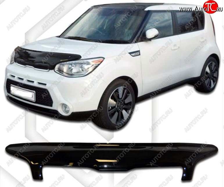 2 079 р. Дефлектор капота CA-Plastic  KIA Soul  PS (2014-2016) дорестайлинг (Classic черный, Без надписи)  с доставкой в г. Краснодар