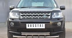 20 699 р. Защита переднего бампера (2 трубыØ63 и 42 мм, нержавейка) SLITKOFF  Land Rover Freelander  L359 (2006-2010) дорестайлинг  с доставкой в г. Краснодар. Увеличить фотографию 2