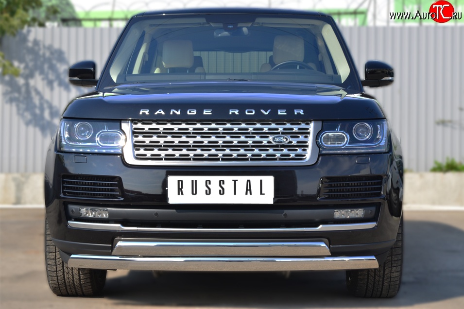 27 649 р. Защита переднего бампера (2 трубыØ75х42 мм, нержавейка) Russtal Land Rover Range Rover 4 L405 дорестайлинг (2012-2017)  с доставкой в г. Краснодар