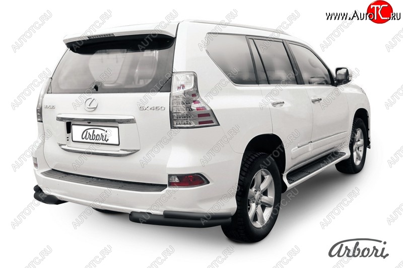 11 159 р. Защита заднего бампера Arbori (уголки, черная, 2 трубы d76 и 42 mm). Lexus GX460 J150 1-ый рестайлинг (2013-2019)  с доставкой в г. Краснодар