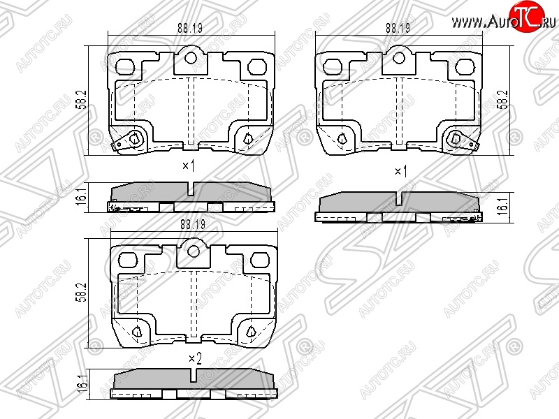 949 р. Колодки тормозные SAT (задние)  Lexus GS300  S190 (2007-2012), Toyota Crown  S180 (2003-2005), Toyota Mark X  X120 (2004-2009)  с доставкой в г. Краснодар