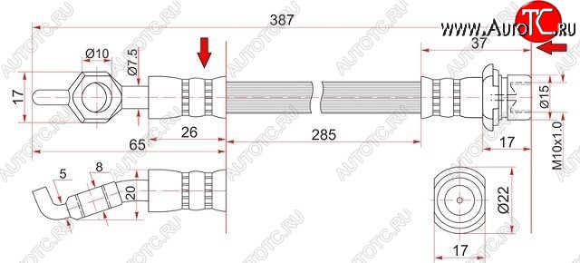 729 р. Тормозной шланг SAT (передний)  Lexus HS250h  F10 (2009-2013), Lexus IS300  XE10 седан (1998-2005), Toyota Crown  S180 (2003-2005), Toyota Mark 2  X110 (2000-2002), Toyota Mark X  X120 (2004-2009), Toyota Verossa (2001-2004)  с доставкой в г. Краснодар