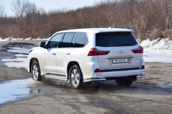 Защита заднего бампера Petroil Tuning (уголки двойные, d63/51) Lexus LX450d J200 2-ой рестайлинг (2015-2022)  (Нержавеющая полированная сталь)