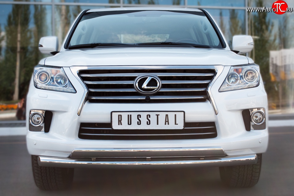 25 999 р. Защита переднего бампера (2 трубыØ76 и 63 мм, нержавейка) Russtal Lexus LX570 J200 дорестайлинг (2007-2012)  с доставкой в г. Краснодар