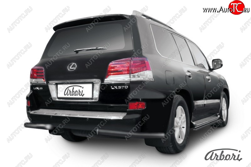 9 719 р. Защита заднего бампера Arbori (уголки, черная, 1 труба d76 mm). Lexus LX570 J200 1-ый рестайлинг (2012-2015)  с доставкой в г. Краснодар