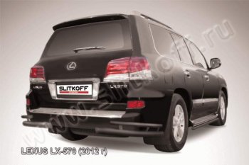 Защита заднего бампера из уголков d76+d42 Slitkoff (двойные) Lexus LX570 J200 1-ый рестайлинг (2012-2015)