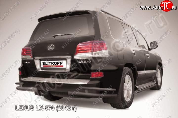 13 549 р. Защита заднего бампера из уголков d76+d42 Slitkoff (двойные) Lexus LX570 J200 1-ый рестайлинг (2012-2015) (Цвет: серебристый)  с доставкой в г. Краснодар