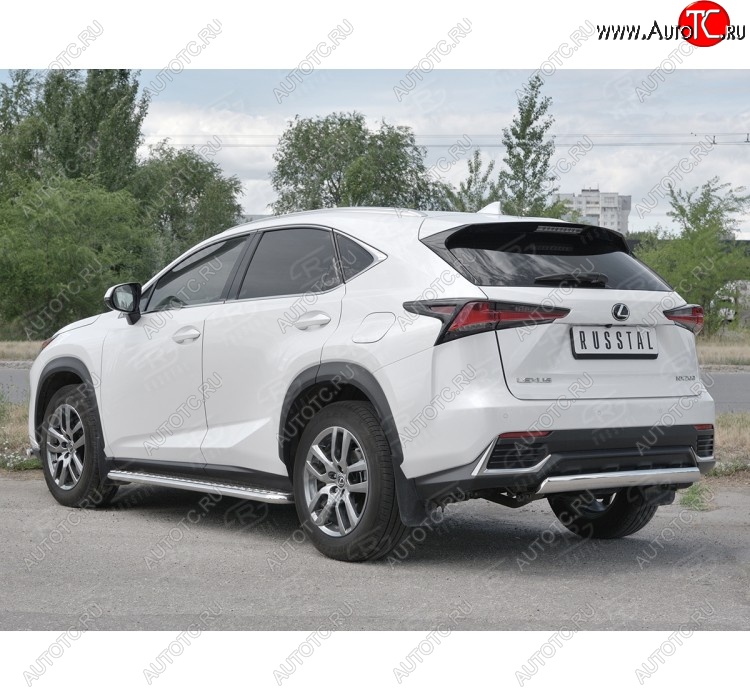 9 649 р. Защита заднего бампера (Ø75х42 мм, нержавейка) Russtal Lexus NX300h Z10 дорестайлинг (2014-2017)  с доставкой в г. Краснодар