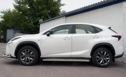 24 649 р. Порожки для ног (Ø42) SLITKOFF  Lexus NX200  Z10 (2014-2017) дорестайлинг (лист - алюминий, профиль - нержавейка)  с доставкой в г. Краснодар. Увеличить фотографию 2