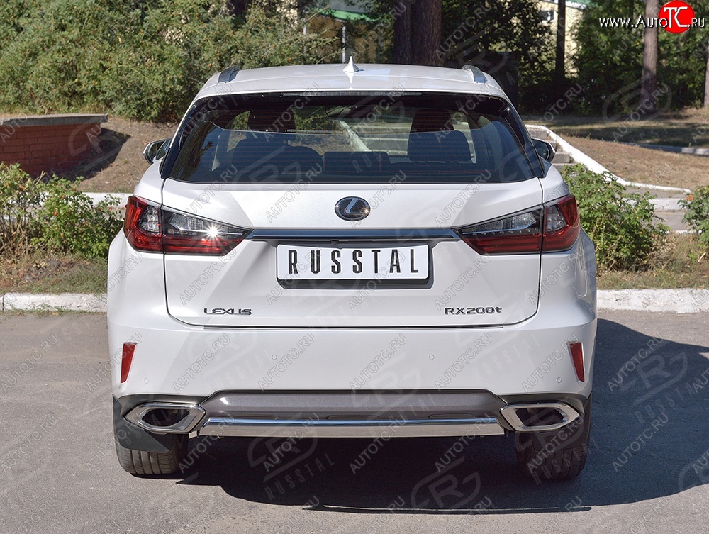 15 649 р. Защита заднего бампера (Ø75x42 мм, нержавейка) Russtal Lexus RX 200T AL20 дорестайлинг (2015-2017)  с доставкой в г. Краснодар