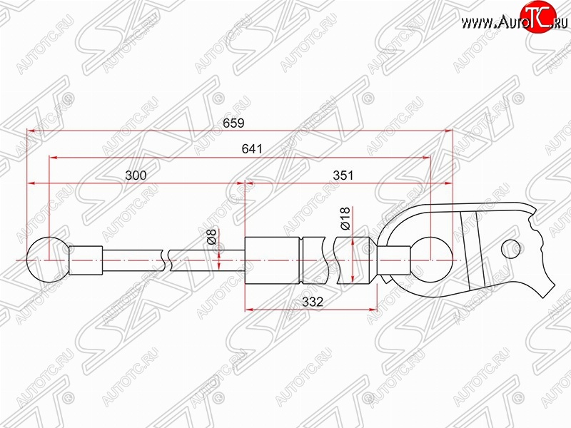 1 169 р. Газовый упор капота SAT  Lexus RX330  XU30 (2003-2006), Lexus RX350  XU30 (2003-2006), Lexus RX400H  XU30 (2005-2009), Toyota Harrier  XU30 (2003-2013)  с доставкой в г. Краснодар