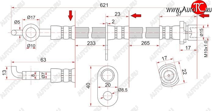 829 р. Тормозной шланг SAT (передний, правый, пр-во Таиланд) Toyota Ipsum ACM20 дорестайлинг (2001-2003)  с доставкой в г. Краснодар