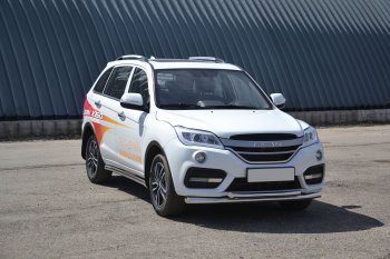 Защита переднего бампера двойная из труб d63/51 мм Petroil Tuning Lifan X60 2-ой рестайлинг (2016-2024)  (Нержавеющая полированная сталь)