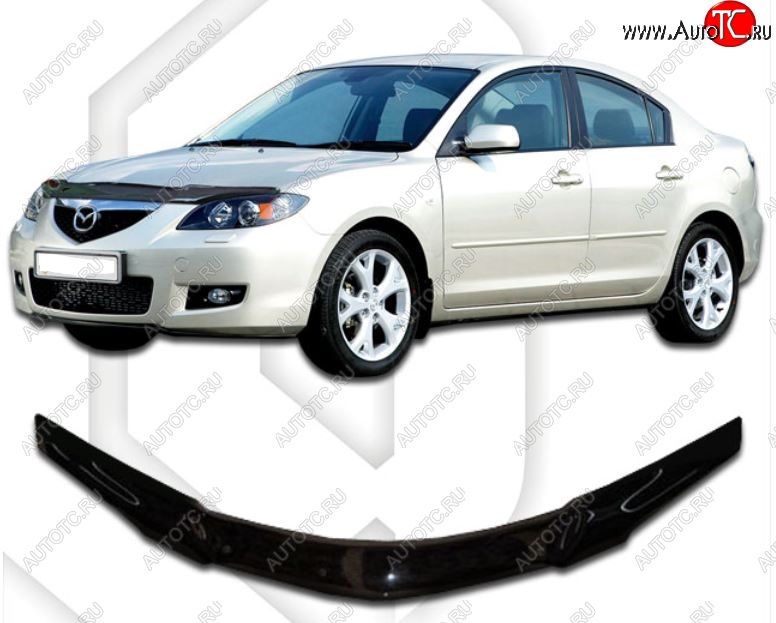 2 159 р. Дефлектор капота CA-Plastiс  Mazda 3/Axela  BK (2003-2009) дорестайлинг седан, рестайлинг седан (Classic черный, Без надписи)  с доставкой в г. Краснодар