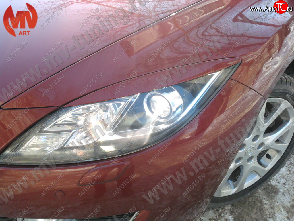 1 299 р. Реснички на фары (на фары без адаптивного света) MV-Tuning  Mazda 6  GH (2007-2012) дорестайлинг лифтбэк, дорестайлинг седан, дорестайлинг универсал, рестайлинг лифтбэк, рестайлинг седан, рестайлинг универсал (Неокрашенные)  с доставкой в г. Краснодар