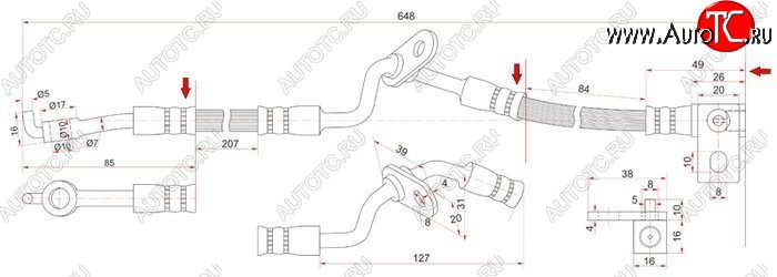 1 259 р. Тормозной шланг SAT (правый) Mazda 6 GG лифтбэк дорестайлинг (2002-2005)  с доставкой в г. Краснодар