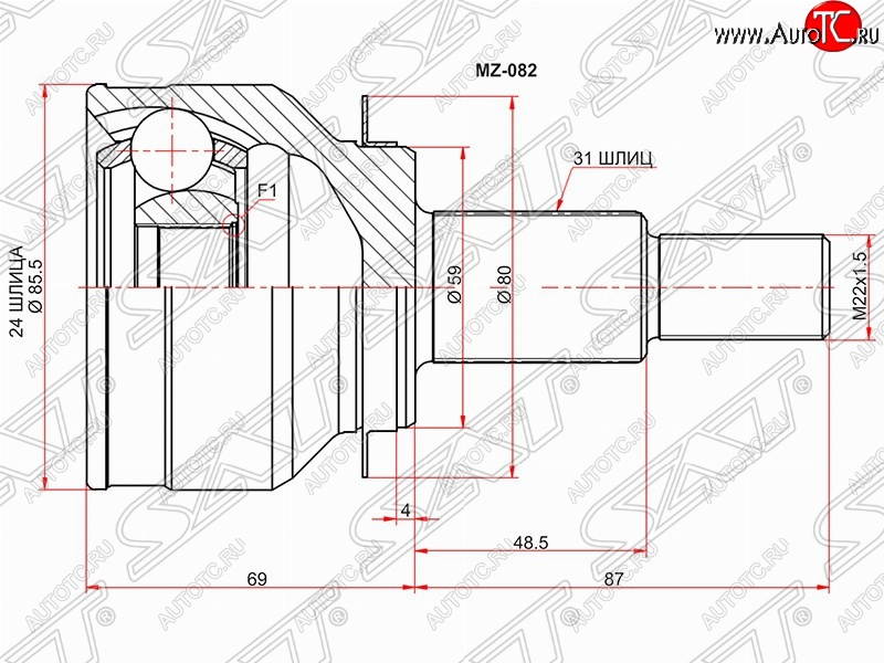 3 399 р. Шрус (наружный) SAT (24*31*59 мм)  Mazda 6  GJ - CX-5  KE  с доставкой в г. Краснодар