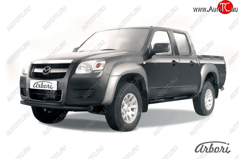 7 703 р. Защита переднего бампера Arbori (черная, 2 трубы d57 и 57 mm) Mazda BT-50 (2006-2011)  с доставкой в г. Краснодар