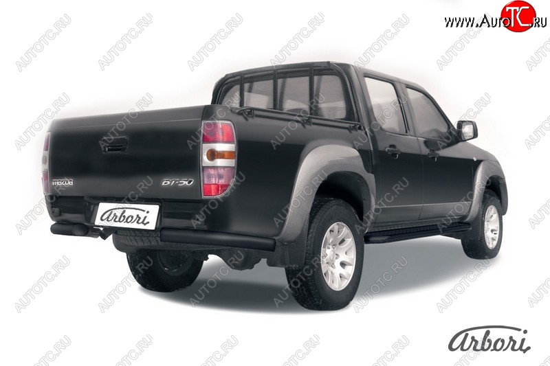 6 569 р. Защита заднего бампера Arbori (уголки, черная, 1 труба d76 mm). Mazda BT-50 (2006-2011)  с доставкой в г. Краснодар