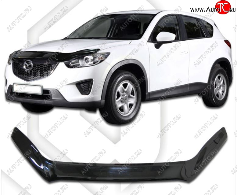 2 199 р. Дефлектор капота CA-Plastiс exclusive  Mazda CX-5  KE (2011-2017) дорестайлинг, рестайлинг (Classic черный, Без надписи)  с доставкой в г. Краснодар