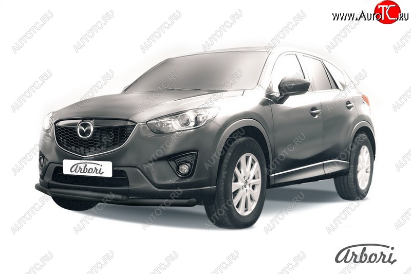 7 919 р. Защита переднего бампера Arbori (черная, 2 трубы d57 и 42 mm) Mazda CX-5 KE рестайлинг (2015-2017)  с доставкой в г. Краснодар