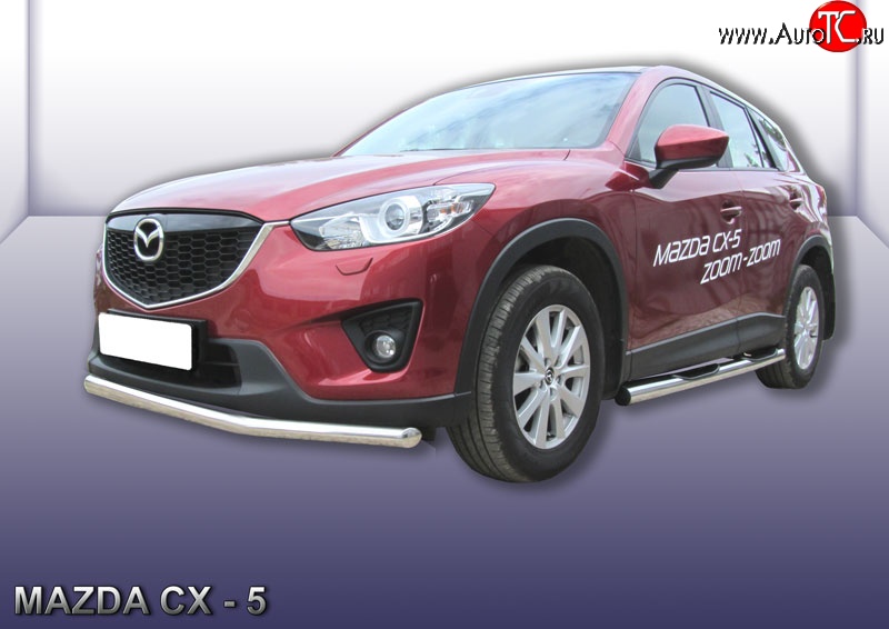 14 999 р. Одинарная защита переднего бампера из трубы диаметром 57 мм Slitkoff  Mazda CX-5  KE (2011-2017) дорестайлинг, рестайлинг (Нержавейка, Полированная)  с доставкой в г. Краснодар