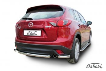 17 299 р. Защита заднего бампера Arbori (короткая, нержавейка, 1 труба d57 mm). Mazda CX-5 KE дорестайлинг (2011-2014)  с доставкой в г. Краснодар. Увеличить фотографию 2