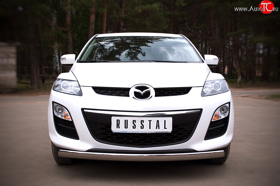 17 799 р. Защита переднего бампера (Ø75х42 мм, нержавейка) Russtal Mazda CX-7 ER рестайлинг (2010-2012)  с доставкой в г. Краснодар