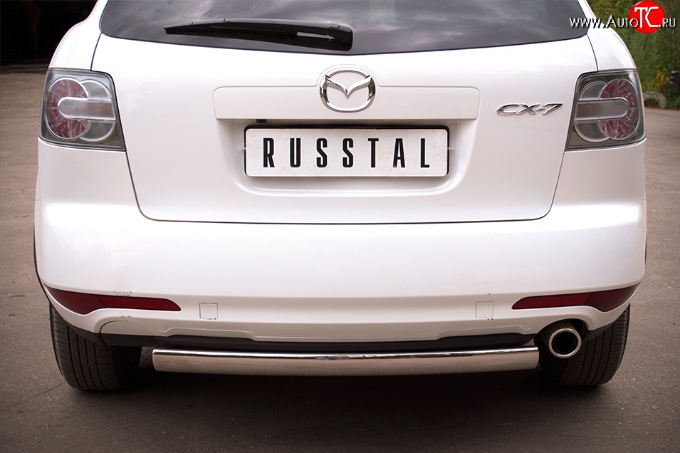 18 549 р. Защита заднего бампера (Ø75x42 мм, нержавейка) Russtal Mazda CX-7 ER рестайлинг (2010-2012)  с доставкой в г. Краснодар