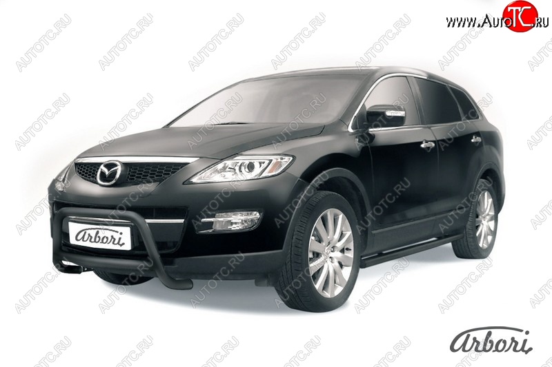 15 839 р. Защита переднего бампера Arbori (низкая, черная, 1 труба d57 mm). Mazda CX-9 TB дорестайлинг (2007-2009)  с доставкой в г. Краснодар