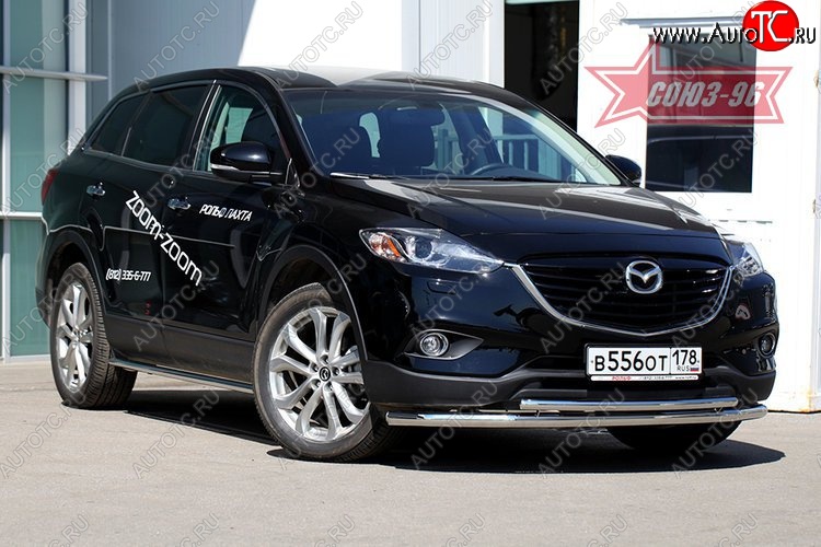 21 194 р. Защита переднего бампера одинарная рестайлинг Souz-96 (d60/42). Mazda CX-9 TB дорестайлинг (2007-2009)  с доставкой в г. Краснодар