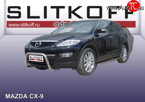 26 999 р. Усиленная защита переднего бампера из трубы диаметром 76 мм Slitkoff Mazda CX-9 TB дорестайлинг (2007-2009) (Нержавейка, Полированная)  с доставкой в г. Краснодар