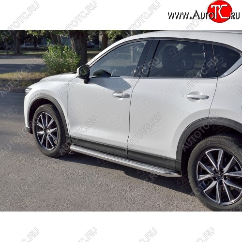 30 799 р. Порожки для ног (Ø63) SLITKOFF  Mazda CX-5  KF (2016-2025) (лист - алюминий, профиль - сталь)  с доставкой в г. Краснодар