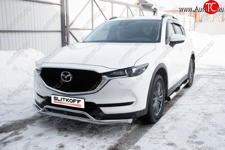 14 999 р. Защита переднего бампера Slitkoff (Ø 57+Ø 32, двойная).  Mazda CX-5  KF (2016-2025) (Нержавеющая сталь)  с доставкой в г. Краснодар